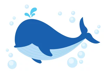 Poster Cartoon walvis clipart pictogram in platte zeedieren vector illustratie ontwerp © Yuni