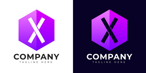 Modern gradient style letter x logo template. x letter design vector with colorful creative hexagon sign.