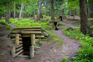 Military bunkers in the forest, battlefield, Slovakia