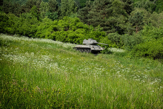 Historic russian tank T34 in The Death Valley, near Kapisova village, Slovakia