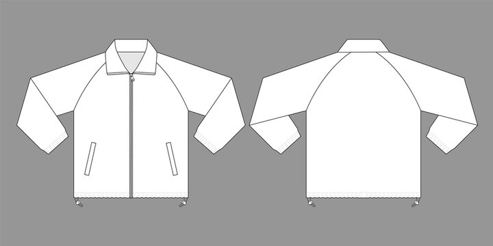 Blank White Raglan Jacket Template on Gray Background. Front and Back View, Vector File