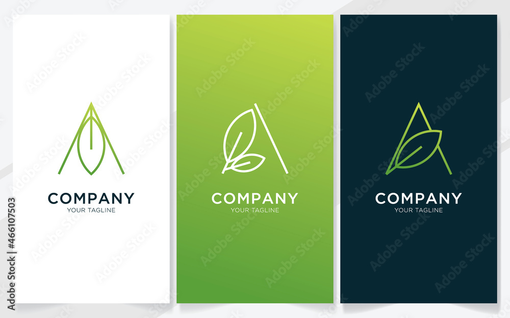 Wall mural initial letter a combination with leaf elements logo design, vector illustration set