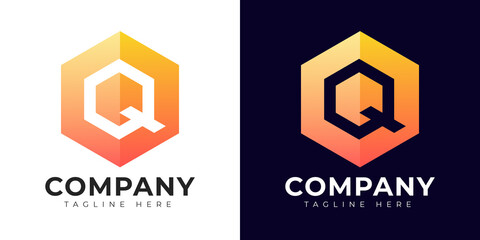 Obraz premium Modern gradient style letter q logo template. Q letter design vector with colorful creative hexagon sign.