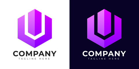 Modern gradient style letter u logo template. u letter design vector with colorful creative hexagon sign.