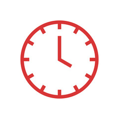 Clock vector icon. Red symbol