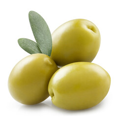 Delicious olives with leaves, isolated on white background