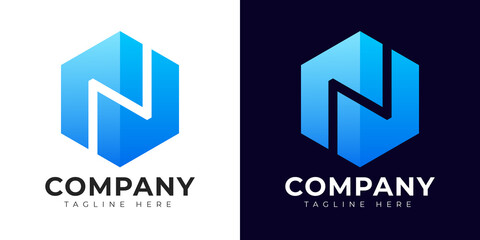Modern gradient style letter n logo template. N letter design vector with colorful creative hexagon sign.