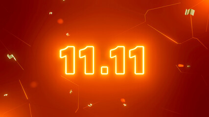 11.11 background illustration. Singles Day Sale. Neon lights orange theme 