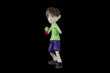 3D Illustration of kid character in fighting pose. Fighting pose 3D render concept