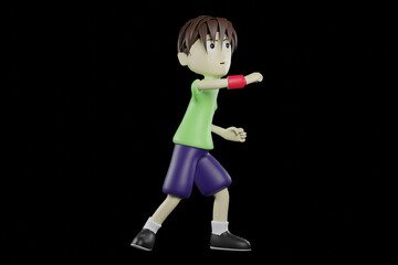 3D Illustration of kid character in fighting pose. Fighting pose 3D render concept