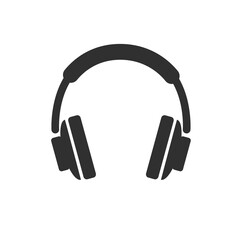 Headphones, black icon. Isolated on white background vector illustration