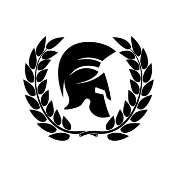 Spartan helmet with laurel wreath. Design element for logo, emblem, sign, poster, t shirt. Vector illustration