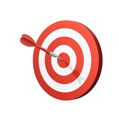 Red dart hit on dartboard on white background. Business target concept. 3D rendering and illustration with clipping path.