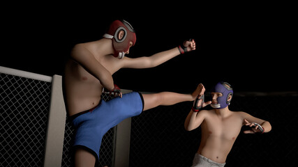 kickboxing kick 3D illustration