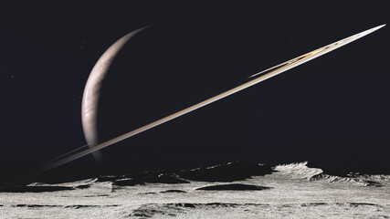 image on the moon of Saturn 3D illustration