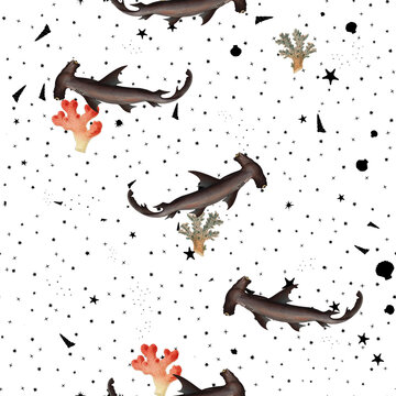 a beautiful and stunning repeated pattern of oceanic creatures called balance fish squalus zygaena in high definition free download perfect for fabrics, t-shirts, mugs, etc