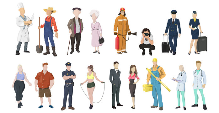 Set of 17 pcs people of different professions on a white background - Vector