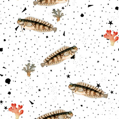 a beautiful and stunning repeated pattern of oceanic creatures called blennius fasciatus in high definition free download perfect for fabrics, t-shirts, mugs, etc