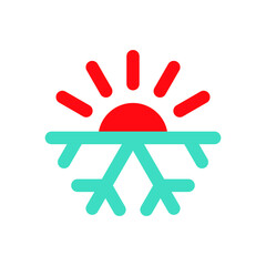 Warmth and cold graphic symbol. Sun and snowflake sign isolated on white background. Vector illustration