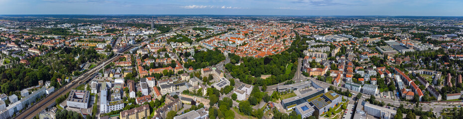 Fototapeta na wymiar Aerial view around the city Augsburg in Germany, Bavaria on a sunny summer day.
