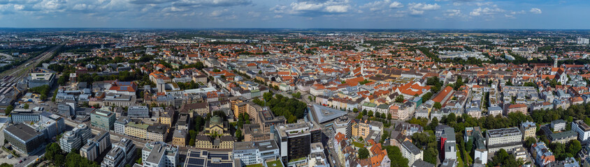 Naklejka na ściany i meble Aerial view around the city Augsburg in Germany, Bavaria on a sunny summer day.