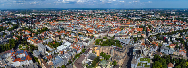 Aerial view around the city Augsburg in Germany, Bavaria on a sunny summer day. - obrazy, fototapety, plakaty