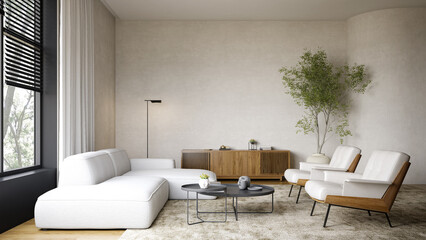 Minimalist Interior of modern living room 3D rendering - 466114343