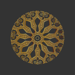 golden mandala in oriental style on dark gray background.