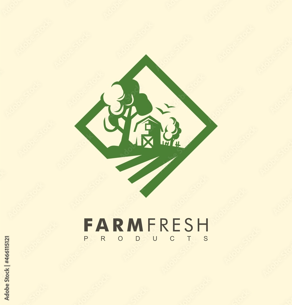 Sticker farm fresh products logo design template. organic food industry and agriculture symbol idea. vector 