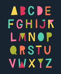 Colorful hand drawn uppercase alphabet vector design.