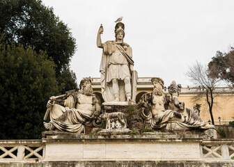 Fototapeta premium Statues of Fontana della Dea di Roma in Piazza del Popolo (People's Square), Rome, Italy