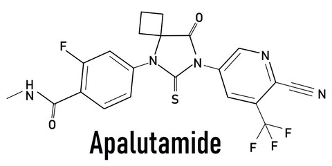 Skeletal formula of Apalutamide prostate cancer drug molecule.	