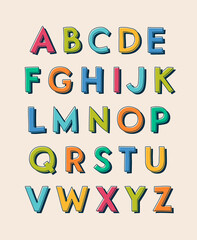 Colorful hand drawn uppercase alphabet vector design.