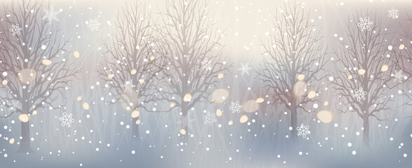 Fototapeta na wymiar 冬の森　クリスマスのシームレスな背景イラスト