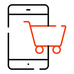 Handcart with smartphone, icon of mobile shopping