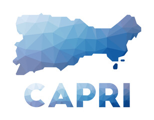 Low poly map of Capri. Geometric illustration of the island. Capri polygonal map. Technology, internet, network concept. Vector illustration.