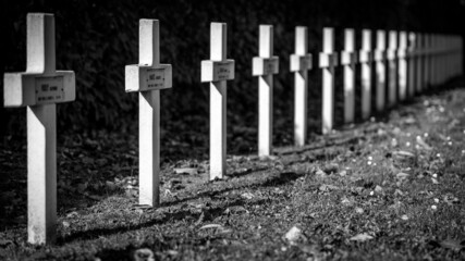 Tombs in a military cemetery in Strasbourg in France on november 10th 2021 
