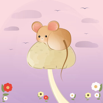 cute little mouse on a mushroom
