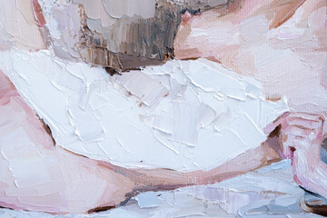 Young nude girl wrapped in a white sheet. oil painting on canvas.