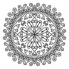 Mandala hand drawn in circle ethnic ornament.