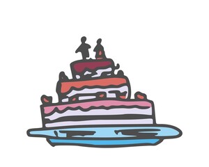 cake with cream on a plate simple drawing vector