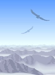 Naklejka na ściany i meble flying over the mountains