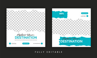 Travel holiday vacation social media post web banner or travel instagram post template
