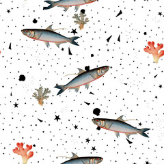a beautiful and stunning repeated pattern of oceanic creatures called deep water fish clupea cyprinoides in high definition free download perfect for fabrics, t-shirts, mugs, etc