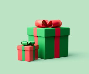 Christmas and New Year's closed gift boxes with bow 3d render illustration.