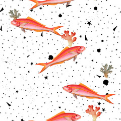 Naklejka premium a beautiful and stunning repeated pattern of oceanic creatures called gold tailed gilt head sparus chrysurus in high definition free download perfect for fabrics, t-shirts, mugs, etc