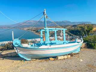 Typical greek trawler as decoration of a Taverna at the scenic outlook named Mystical View in...