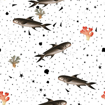 a beautiful and stunning repeated pattern of oceanic creatures called negro mackrel scomber niger in high definition free download perfect for fabrics, t-shirts, mugs, etc