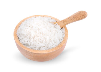 Fototapeta na wymiar rice in wood bowl isolated on white background