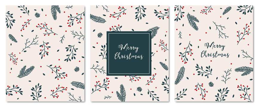 Christmas Cards Greeting Holiday Floral Hand drawn background decoration
